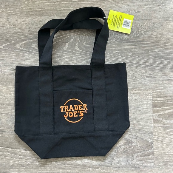 Set of Two New Trader Joe's Canvas Mini Tote Halloween Bags Black and Orange - Picture 3 of 5